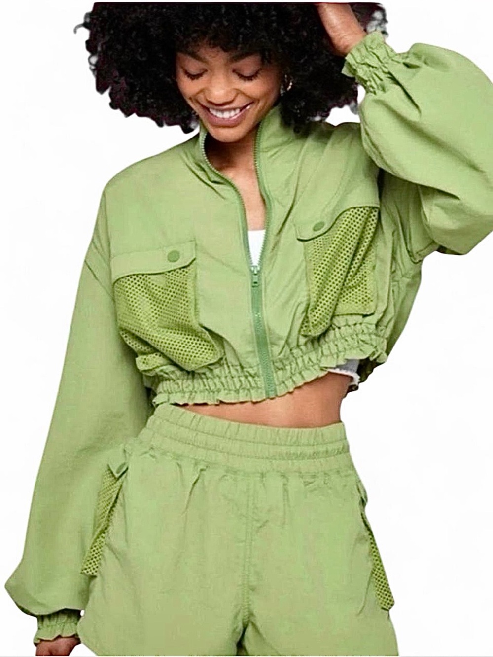 Spiritual Gangster Bridgette Hybrid Zip Vest/Jacket & Shorts Set - Cactus Green